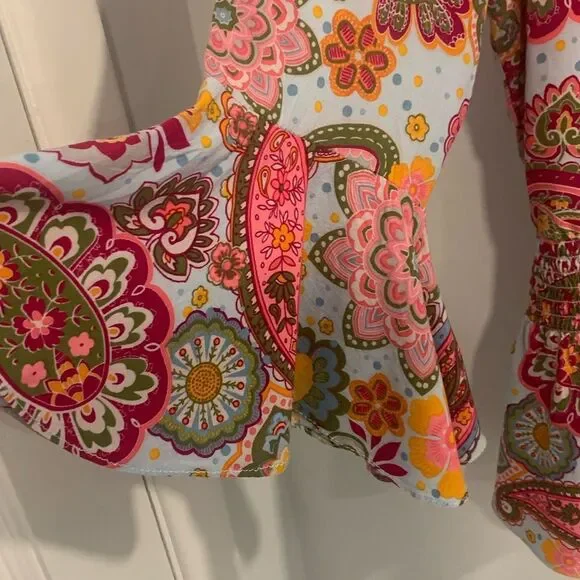 1. State Pink and Orange Ruffled Bell Sleeve Blouse - Picture 10 of 12